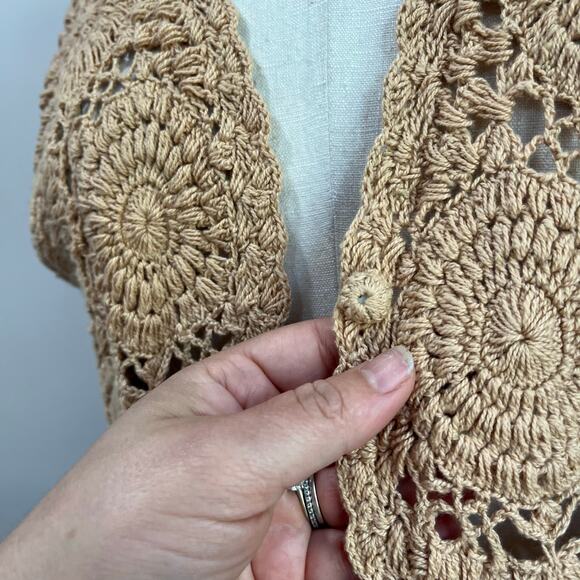 April Cornell Vintage Crochet Vest Beige 100% Cotton Sz Large - Picture 6 of 10